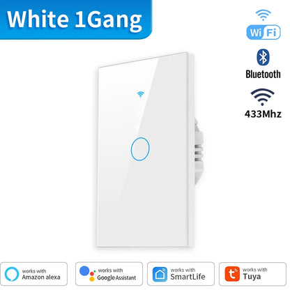 TNCE Tuya US WiFi+Bluetooth Interruptor de parede inteligente 1/2/3/4 fios de toque Sensor LED Interruptores de luz Casa inteligente Alexa Google Home 