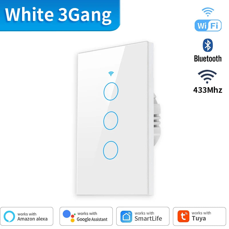 TNCE Tuya US WiFi+Bluetooth Interruptor de parede inteligente 1/2/3/4 fios de toque Sensor LED Interruptores de luz Casa inteligente Alexa Google Home 