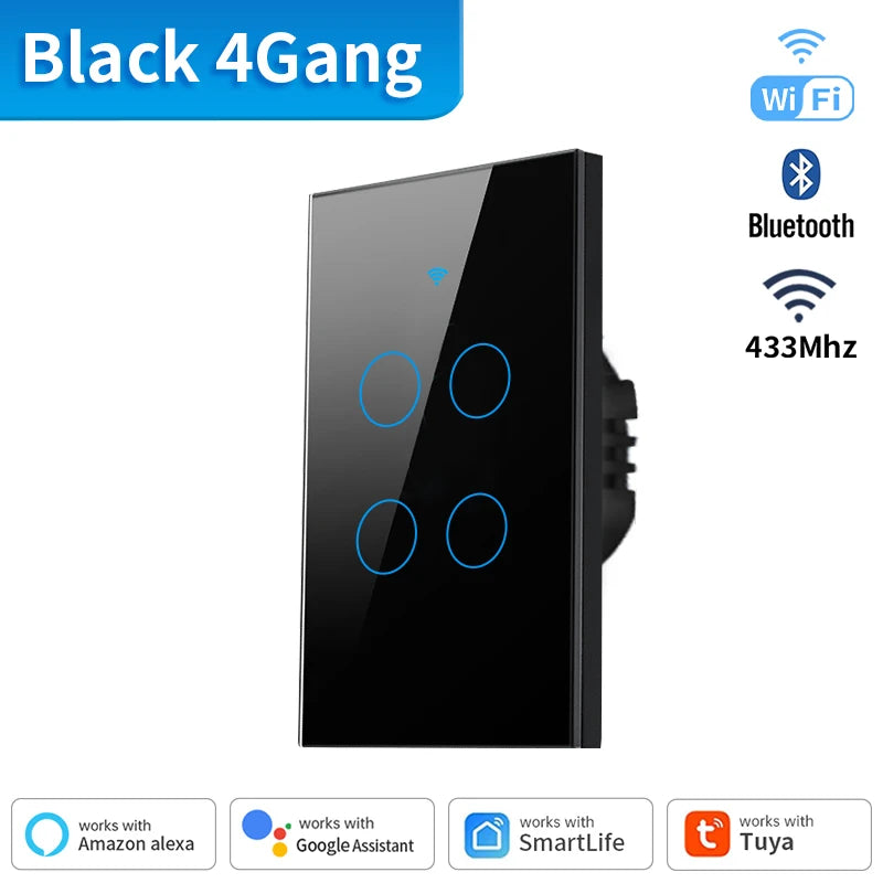 TNCE Tuya US WiFi+Bluetooth Smart Wall Switch 1/2/3/4 Gang Wire Touch Sensor LED Light Switches Smart Home Alexa Google Home Leedoar