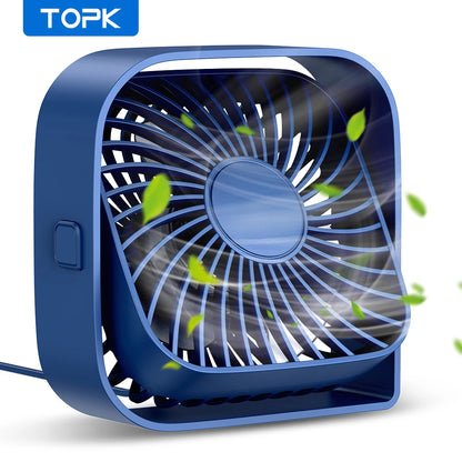 TOPK Mini Portable Fan USB Desk Fan Table Strong Airflow &Quiet Operation 3 Speed Wind 360°Rotatable Standing fans for room Home Leedoar