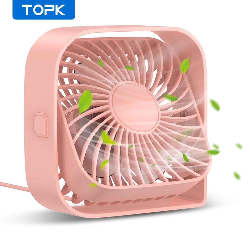 TOPK Mini Portable Fan USB Desk Fan Table Strong Airflow &Quiet Operation 3 Speed Wind 360°Rotatable Standing fans for room Home Leedoar