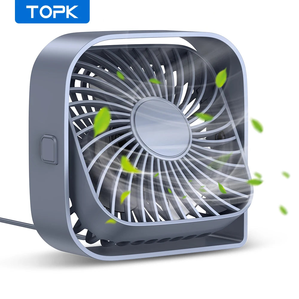 TOPK Mini Portable Fan USB Desk Fan Table Strong Airflow &Quiet Operation 3 Speed Wind 360°Rotatable Standing fans for room Home Leedoar