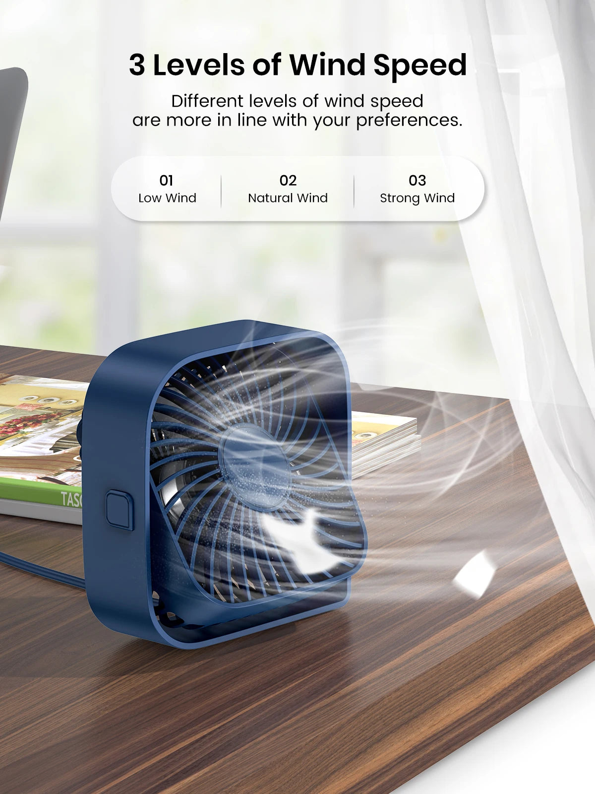 TOPK Mini Portable Fan USB Desk Fan Table Strong Airflow &Quiet Operation 3 Speed Wind 360°Rotatable Standing fans for room Home Leedoar