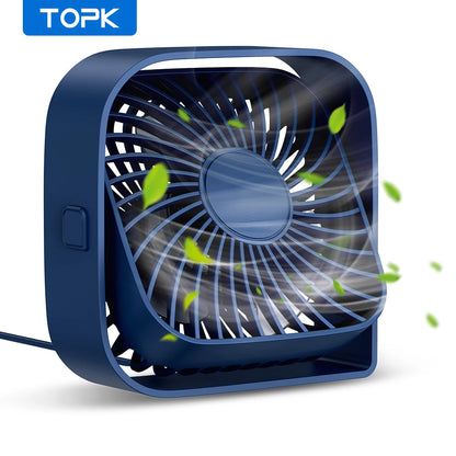 TOPK Mini Portable Fan USB Desk Fan Table Strong Airflow &Quiet Operation 3 Speed Wind 360°Rotatable Standing fans for room Home Leedoar