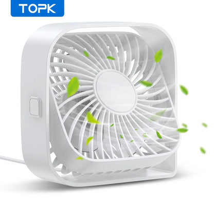 TOPK Mini Portable Fan USB Desk Fan Table Strong Airflow &Quiet Operation 3 Speed Wind 360°Rotatable Standing fans for room Home Leedoar