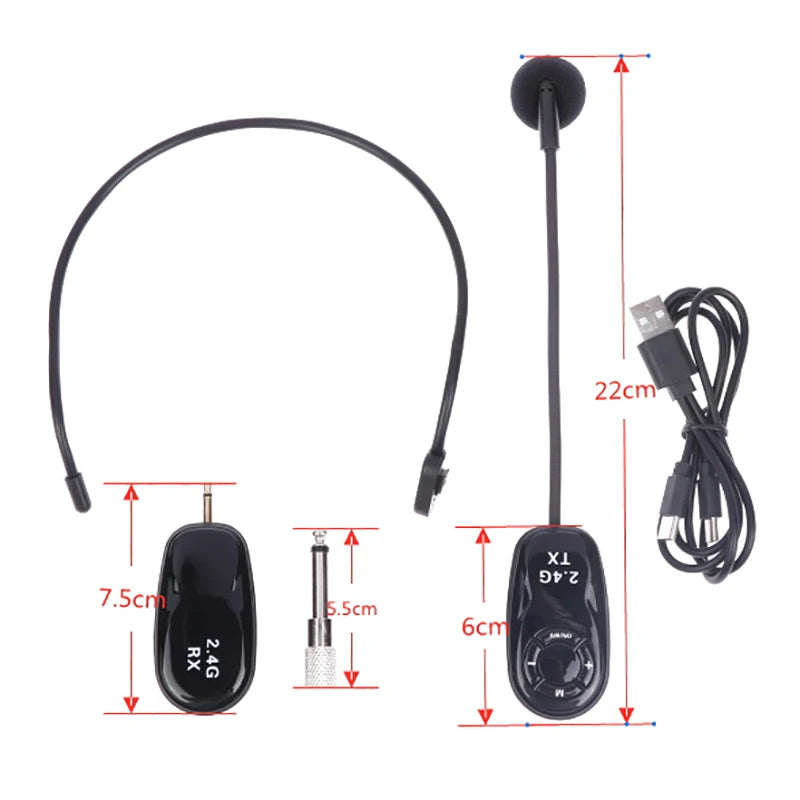 TT123 2.4G Headset Microfone Sem Fio Transmissor Universal Ensino Amplificador Áudio Gancho Microfone Microfone 