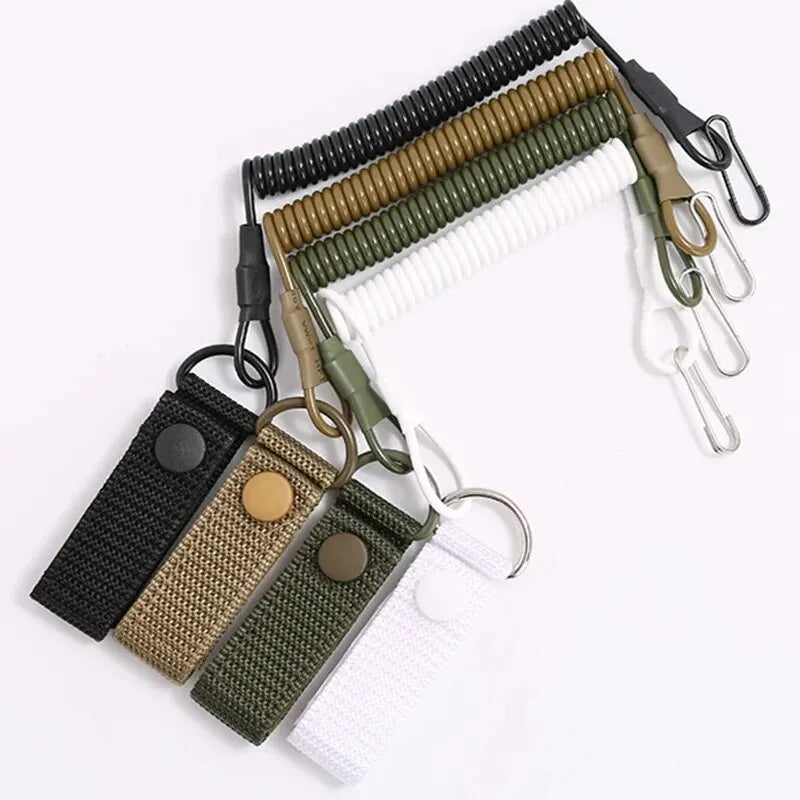 Tactical Anti-lost Elastic Lanyard Anti-theft Anti-cut Military Spring Seat Belt Gun Rope Key Ring Flashlight Accessories Leedoar