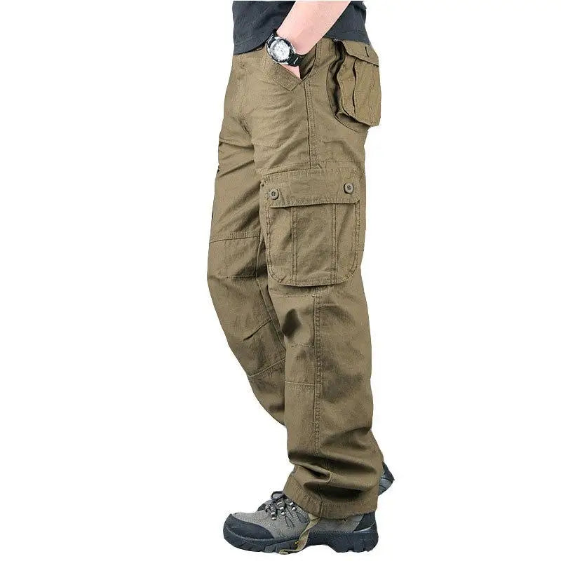 Calças cargo táticas masculinas, macacão de algodão, calças de trabalho ao ar livre, tamanho grande, roupas masculinas, calças de caminhada camufladas 