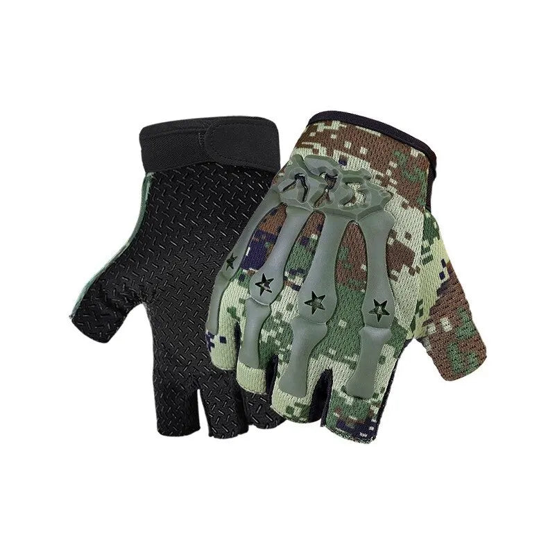 Tactical Riding Fingerless Gloves Non-slip Half Finger Gloves for Motorcycle Cycling Climbing Hiking Hunting Outdoor Sports Leedoar