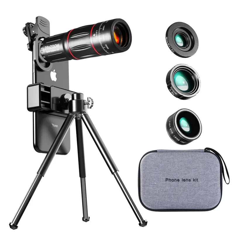 Telephoto Lens 28X HD Phone Camera Lens Telescope Zoom Macro Lens for Iphone Samsung Smartphone Fish Eye Lente Para Celular Leedoar