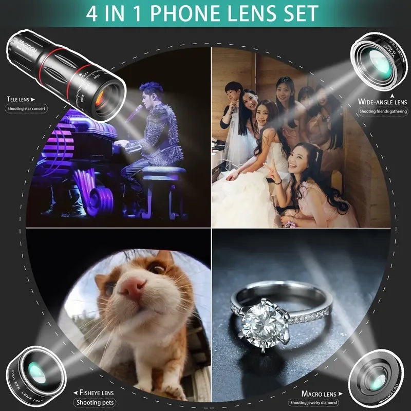 Telephoto Lens 28X HD Phone Camera Lens Telescope Zoom Macro Lens for Iphone Samsung Smartphone Fish Eye Lente Para Celular Leedoar