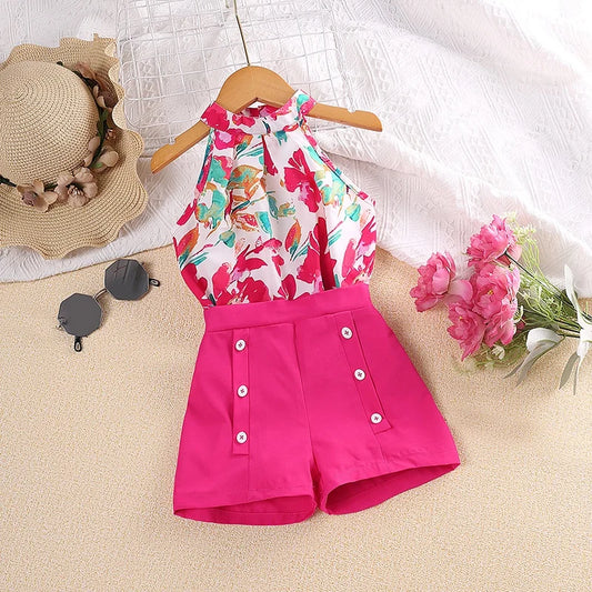 Conjunto de top y pantalones cortos florales para niña de 4 a 7 años, ropa de verano para bebé, ropa para niño pequeño, ropa para niño Ootd para bebé 