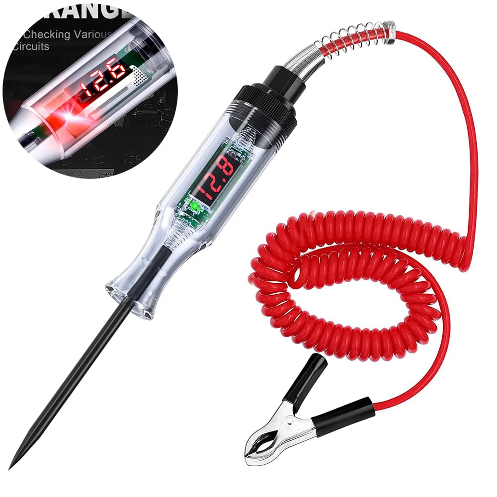 Test Light Automotive Circuit Tester 3-48V DC Digital LCD Display Prolong Spring Cable for Sedan,SUV,RV,Truck,Lawn Mower Leedoar