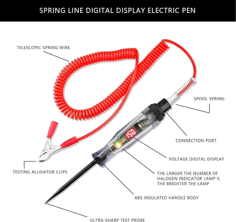 Test Light Automotive Circuit Tester 3-48V DC Digital LCD Display Prolong Spring Cable for Sedan,SUV,RV,Truck,Lawn Mower Leedoar