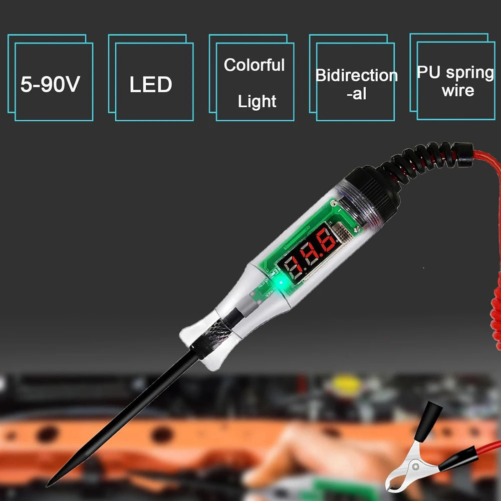 Test Light Automotive Circuit Tester 3-48V DC Digital LCD Display Prolong Spring Cable for Sedan,SUV,RV,Truck,Lawn Mower Leedoar