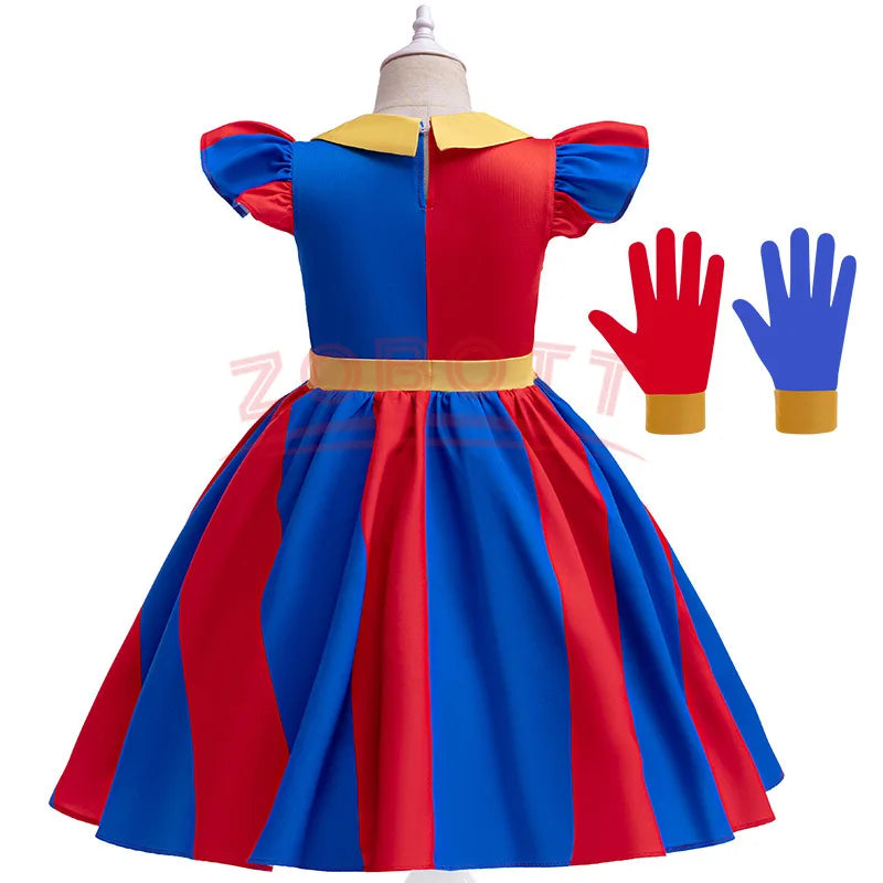 The Amazing Digital Circus Cosplay Costume 3-10 year Kids Dress Halloween Circus Pomni Birthday Party Dress Baby Girl Dress Leedoar