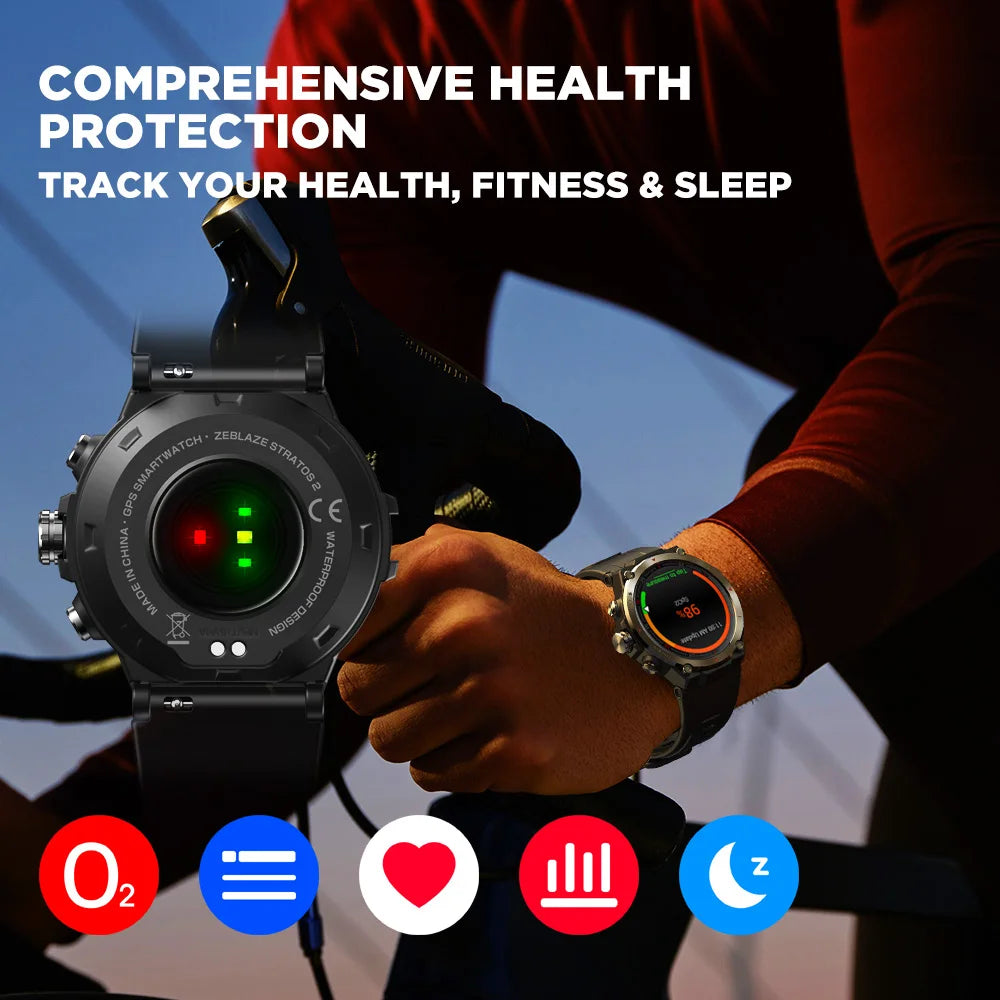 [The New 2022] Zeblaze Stratos 2 GPS Smart Watch AMOLED Display 24h Health Monitor Long Battery Life Smartwatch for Men Leedoar