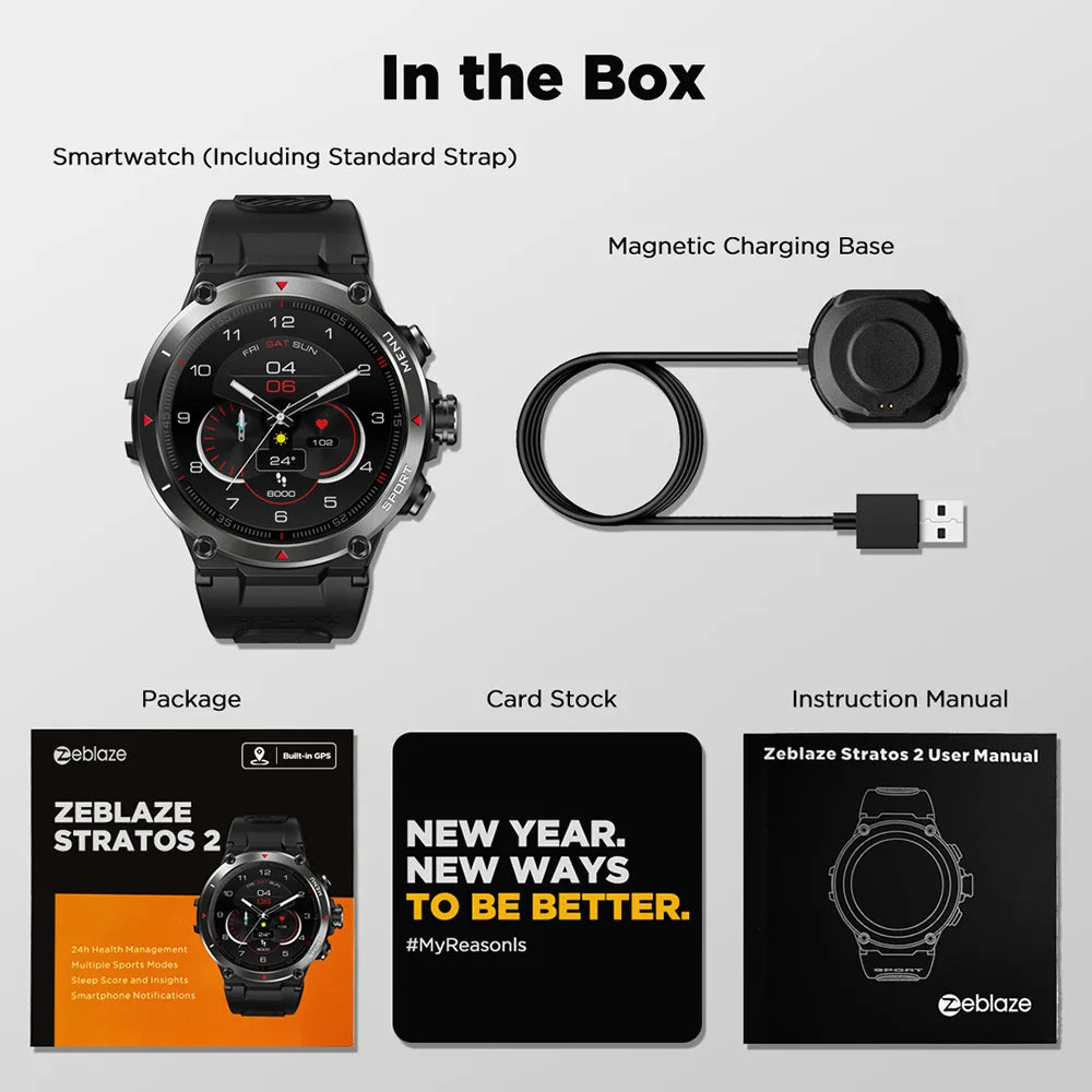 [The New 2022] Zeblaze Stratos 2 GPS Smart Watch AMOLED Display 24h Health Monitor Long Battery Life Smartwatch for Men Leedoar