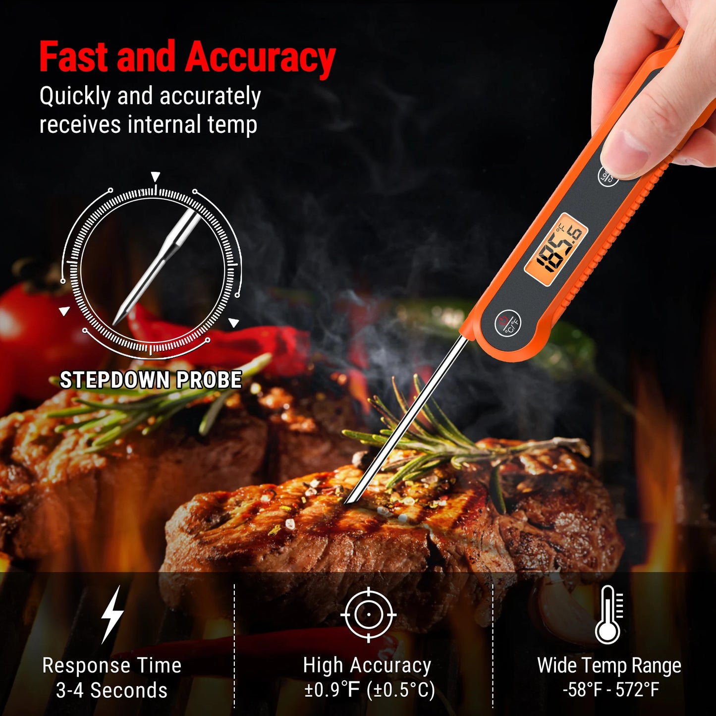 ThermoPro TP03H Waterproof Digital Backlight Folding Barbecue Kitchen Cooking Instant Readin Meat Thermometer Leedoar