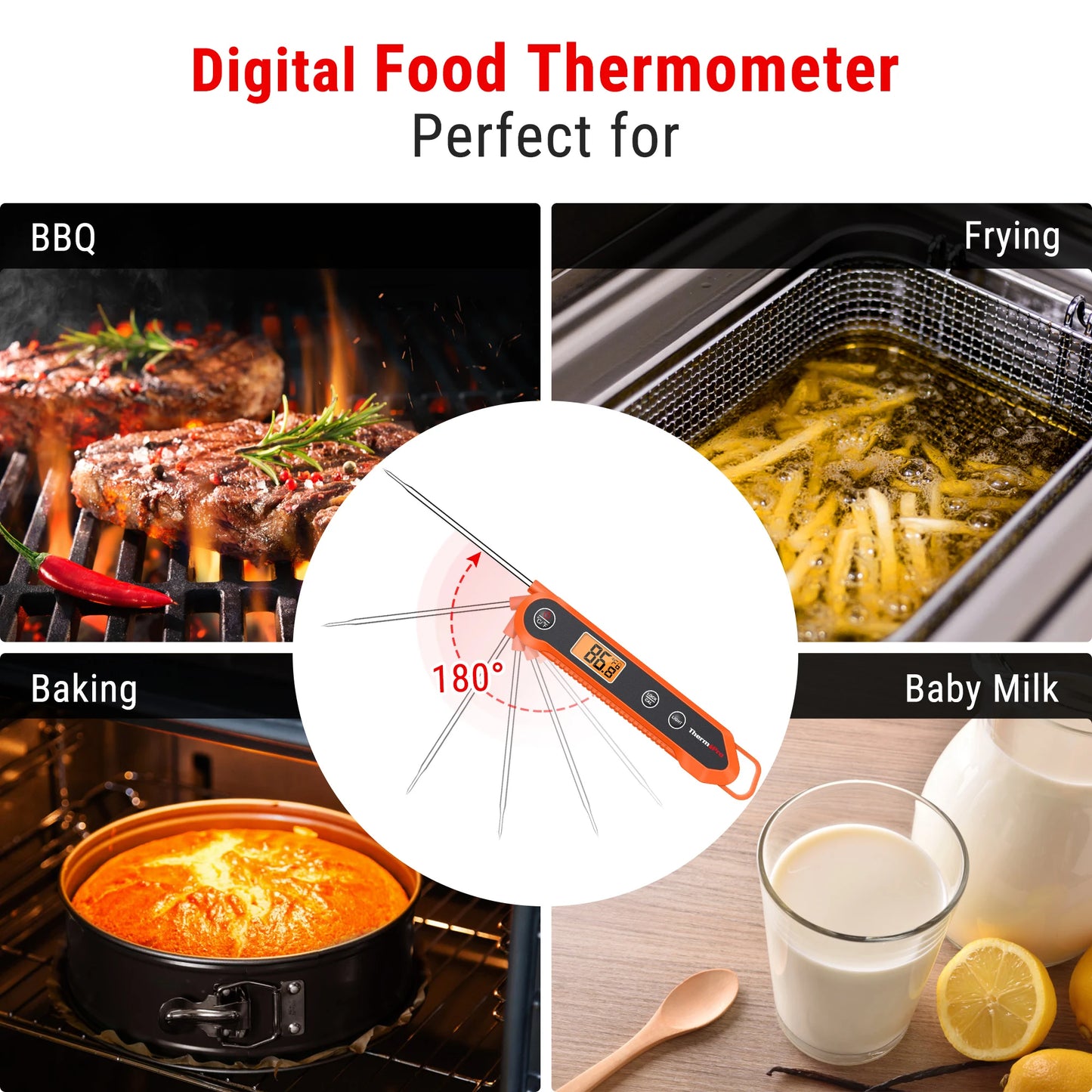 ThermoPro TP03H Waterproof Digital Backlight Folding Barbecue Kitchen Cooking Instant Readin Meat Thermometer Leedoar