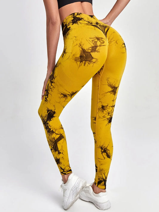 Leggings sem costura tie-dye para mulheres, calças de ioga de cintura alta, meia-calça elástica para levantamento de bumbum 