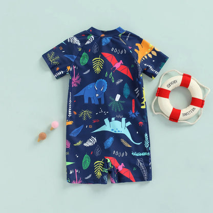 Toddler Baby Boys Swimsuit Short Sleeve Bathing Suit Rash Guard Kid Swimwear Beach Wear Leedoar