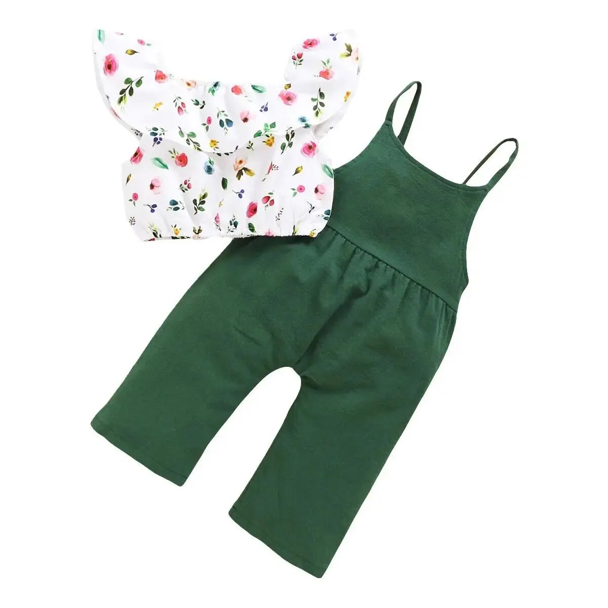 Toddler Girl Set 1-5 Years Kids Baby Girl Clothes Set Floral Print Lotus Leaf Short Top+Suspender Pant Fashion Cute 2PCS Outfit Leedoar