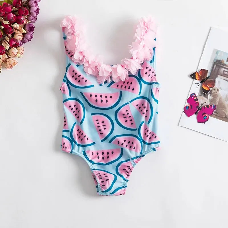 Toddler Girl Swimsuits Baby One Piece Flower Printed Swimming Clothes Kids Sunflower Beach Bath Bikini Newborn Backless Swimwear Leedoar