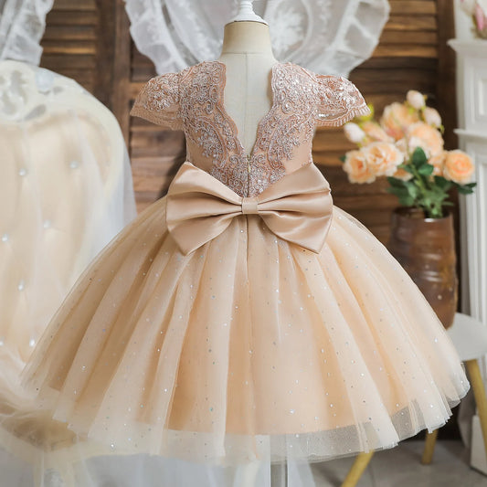 Vestidos de fiesta de primer cumpleaños para niñas pequeñas, lindos vestidos de princesa con lazo y encaje de tul, vestidos cortos para niñas de flores para bodas de 1 a 5 años 