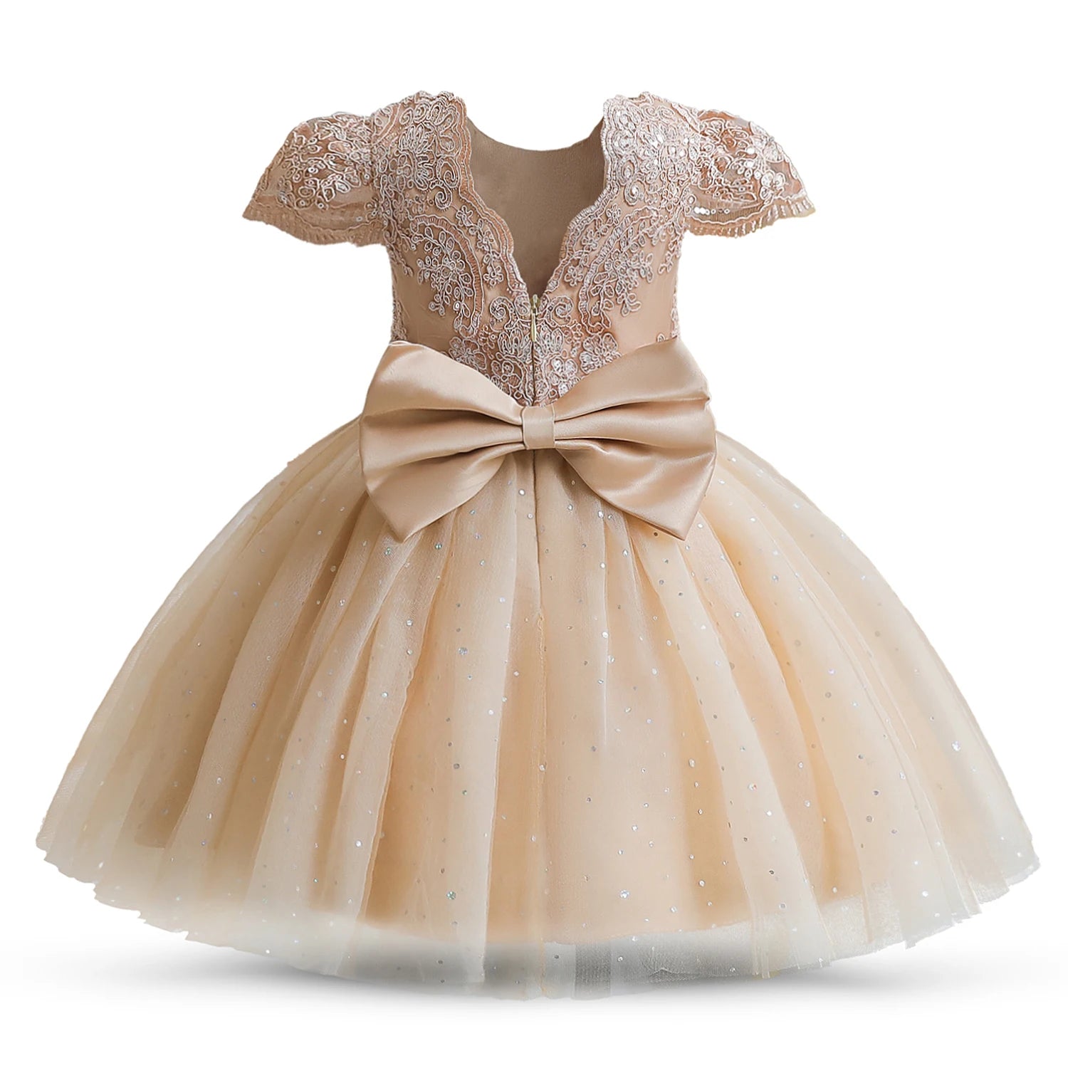 Toddler Girls 1st Birthday Party Dresses Cute Bow Kids Princess Lace Tulle Short Dress Flower Girls Dresses for Wedding 1-5 Year Leedoar