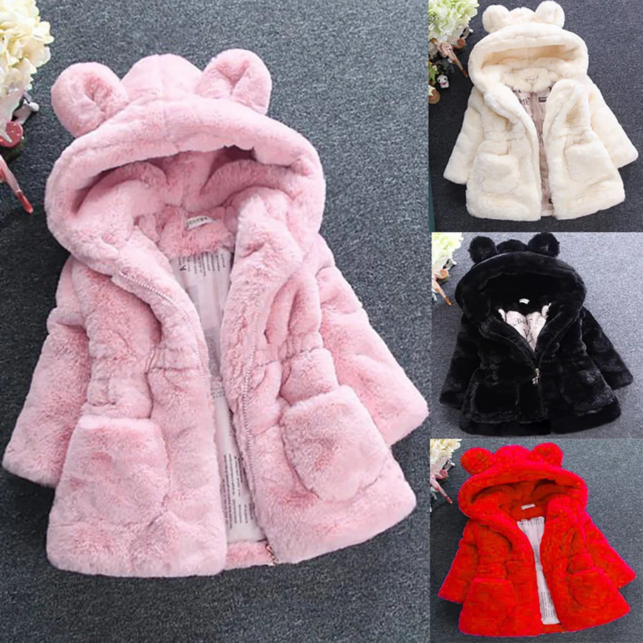 Toddler Girls Fur Coat Solid Color Girls Coats Casual Style Kids Coat Autumn Winter Kids Clothes Leedoar