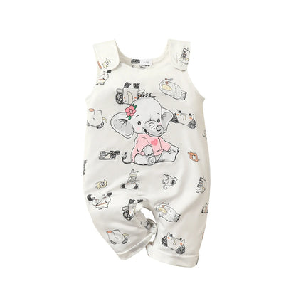 Toddler Kids Infant Girls Boys Cartoon Elepant Prints Romper Sleeveless Jumpsuit Outfits Dresses Baby Girl Leedoar