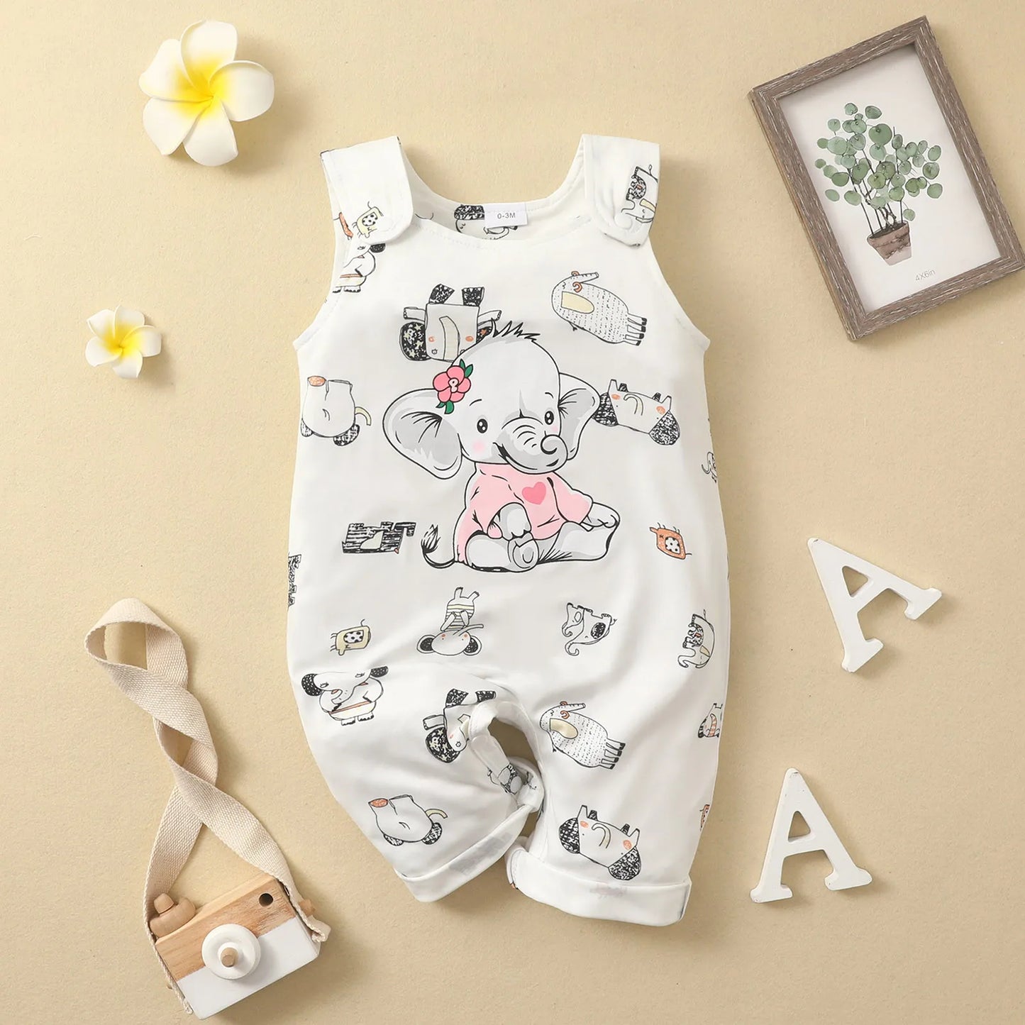 Toddler Kids Infant Girls Boys Cartoon Elepant Prints Romper Sleeveless Jumpsuit Outfits Dresses Baby Girl Leedoar