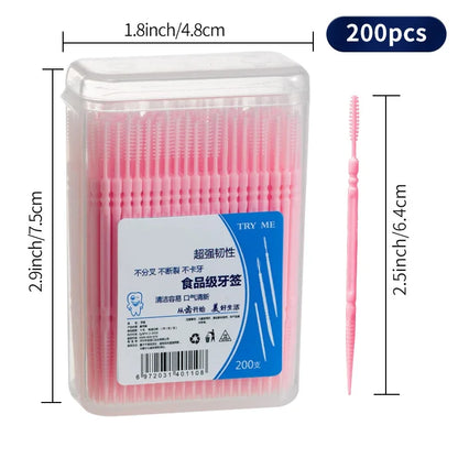 Toothpick Brush 200 PCs Boxed Plastic Toothpick Disposable Household Interdental Brush Teeth Picking Dental Floss Leedoar