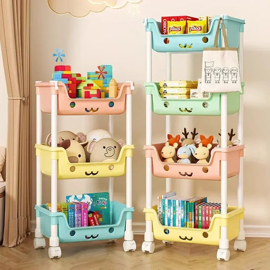 Estantería con carrito para guardar juguetes, estantería para aperitivos, organizador de almacenamiento para niños, accesorios de baño, organizador de armario, almacenamiento de cocina 