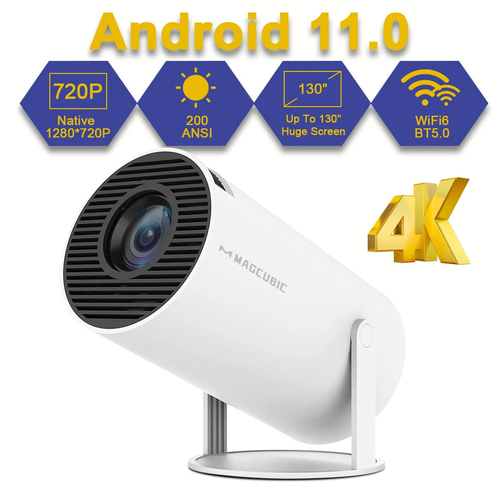 Proyector Transpeed 4K Wifi6 Android 11.0 200 ANSI Dual WIFI Allwinner H713 BT5.0 1280*720P Cine en casa Portátil para exteriores 