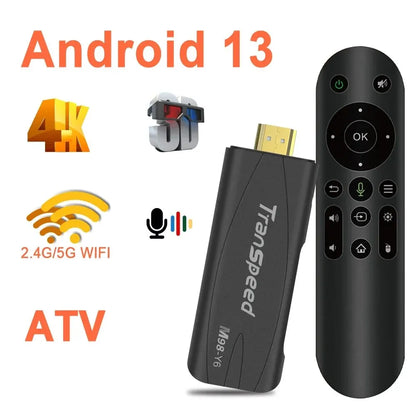 Transpeed TV Stick Android 13 ATV With TV App 4K 3D TV Box 2.4G&5G Voice Assistant Control Leedoar