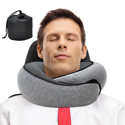 Almohada de viaje para el cuello, de espuma viscoelástica, en forma de U, estilo caracol, soporte para el cuello, portátil, ajustable, suave, para dormir al mediodía 