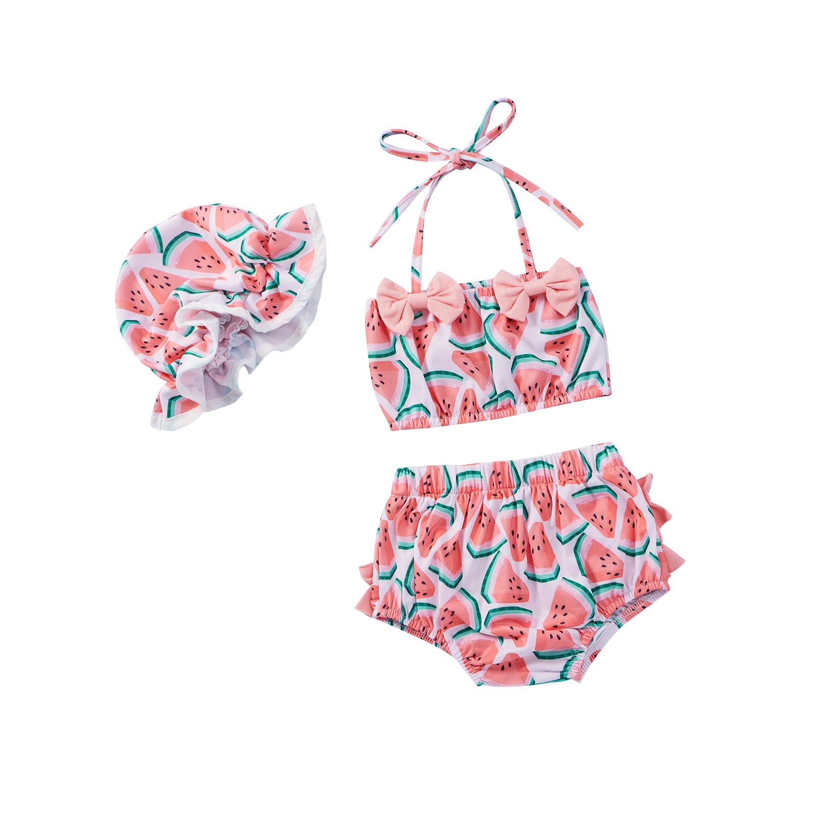 Tregren Infant Girl Swimsuits Watermelon Print Swimwear with Swim Caps 3pcs Bikinis Set Summer Toddler Bathing Suits Beachwear Leedoar