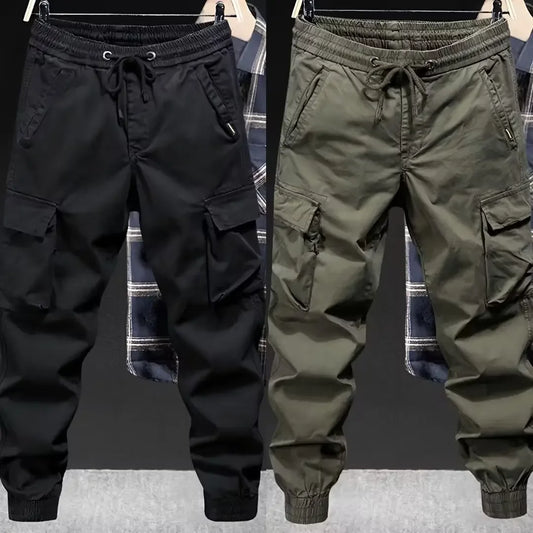 Trendy Brand Casual Cargo Pants Men's Loose Fit Solid Color Cargo Pants American Style Casual For Spring Autumn Leedoar