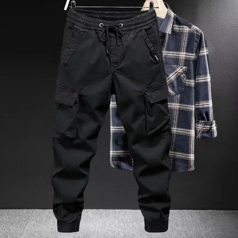 Trendy Brand Casual Cargo Pants Men's Loose Fit Solid Color Cargo Pants American Style Casual For Spring Autumn Leedoar