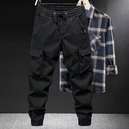Trendy Brand Casual Cargo Pants Men's Loose Fit Solid Color Cargo Pants American Style Casual For Spring Autumn Leedoar