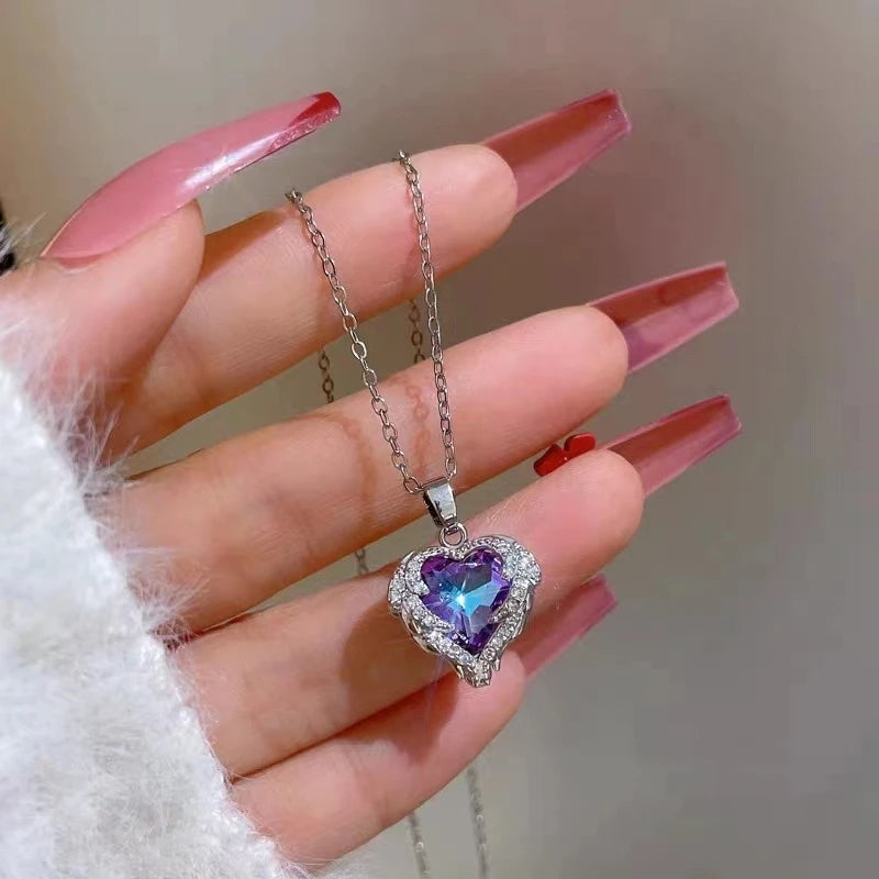 Trendy Heart Stainless Steel Cubic Zirconia Necklaces For Women Men Gold Color Metal Crystal Necklace Party Everyday Jewelry Leedoar