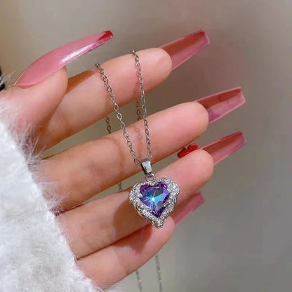 Trendy Heart Stainless Steel Cubic Zirconia Necklaces For Women Men Gold Color Metal Crystal Necklace Party Everyday Jewelry Leedoar