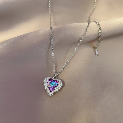 Trendy Heart Stainless Steel Cubic Zirconia Necklaces For Women Men Gold Color Metal Crystal Necklace Party Everyday Jewelry Leedoar