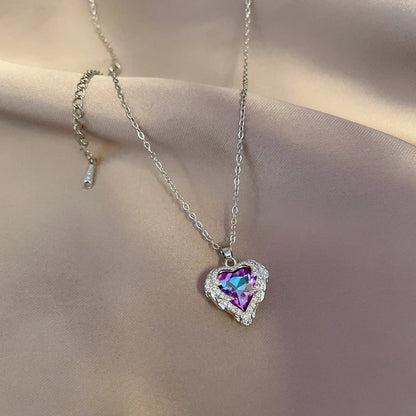 Trendy Heart Stainless Steel Cubic Zirconia Necklaces For Women Men Gold Color Metal Crystal Necklace Party Everyday Jewelry Leedoar