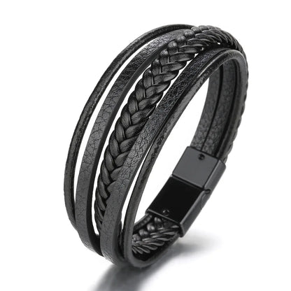 Pulseiras de couro da moda para homens Pulseira de aço inoxidável 21CM Pulseiras de corda trançada multicamadas para presentes de joias masculinas 