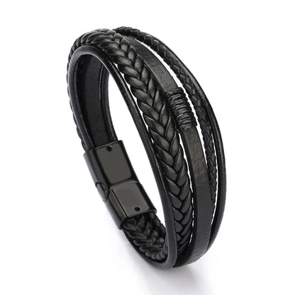 Pulseiras de couro da moda para homens Pulseira de aço inoxidável 21CM Pulseiras de corda trançada multicamadas para presentes de joias masculinas 