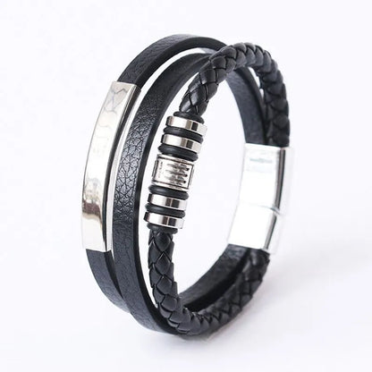 Pulseiras de couro da moda para homens Pulseira de aço inoxidável 21CM Pulseiras de corda trançada multicamadas para presentes de joias masculinas 