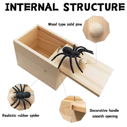 Trick Spider Funny Scare Box Wooden Hidden Box Quality Prank Wooden Scare Box Fun Game Prank Trick Friend Office Toys Leedoar